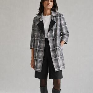 Gucci Double-breasted Long Coat Womens IT40/US 4 Authentic Checked 3/4 Sleeve